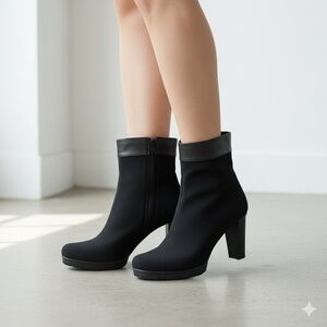 Stuart Weitzman black Gore-Tex neoprene leather cuff ankle boots - size 9